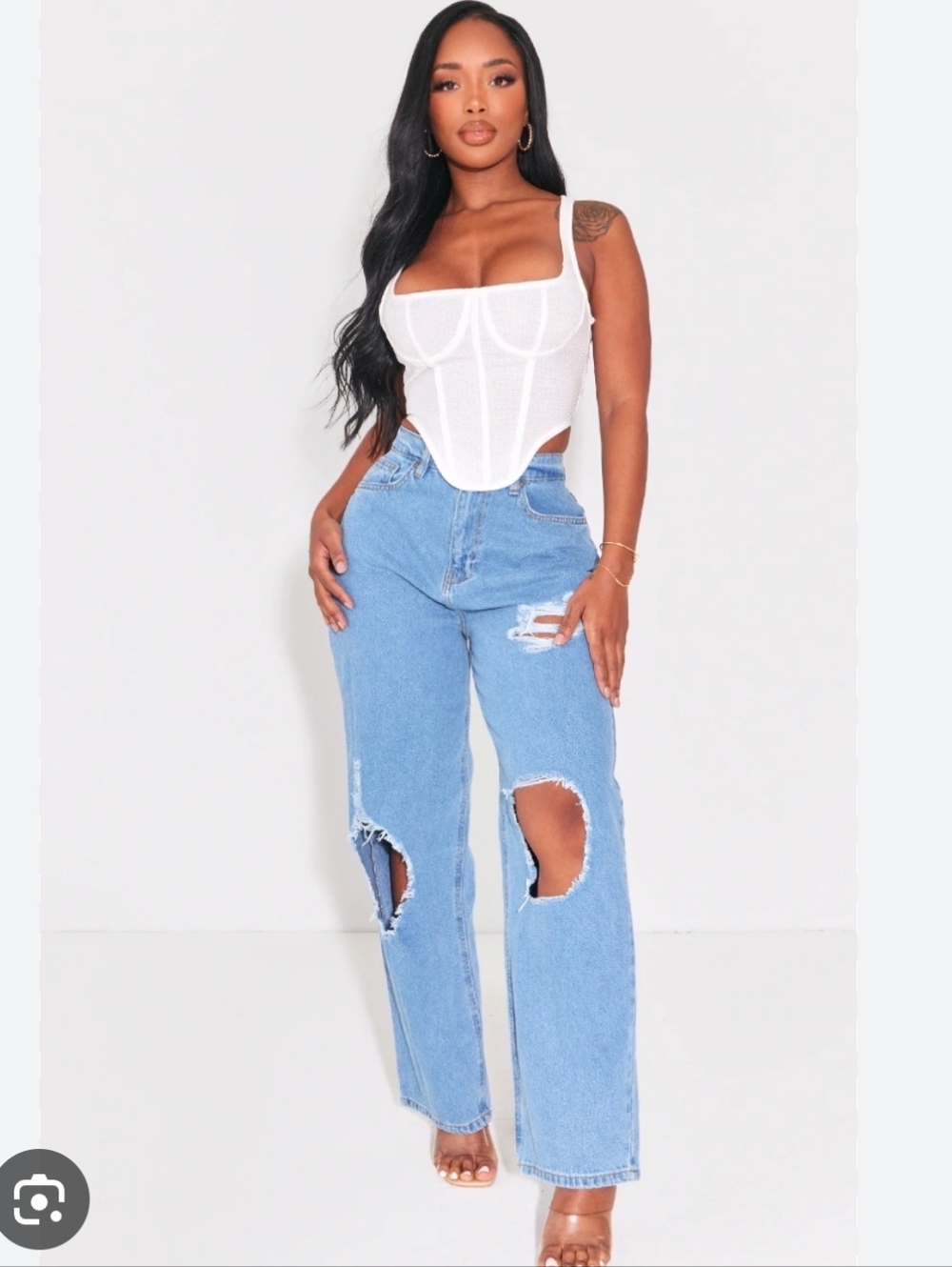 Pretty Little Thing Denim Straight Jeans Sz 0 Destroyed